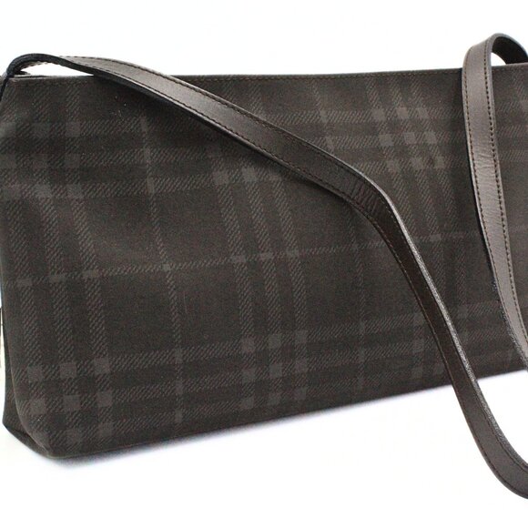 Authentic Burberry London NWT Gray Charcoal Leather Canvas Shoulder Bag - Picture 1 of 16